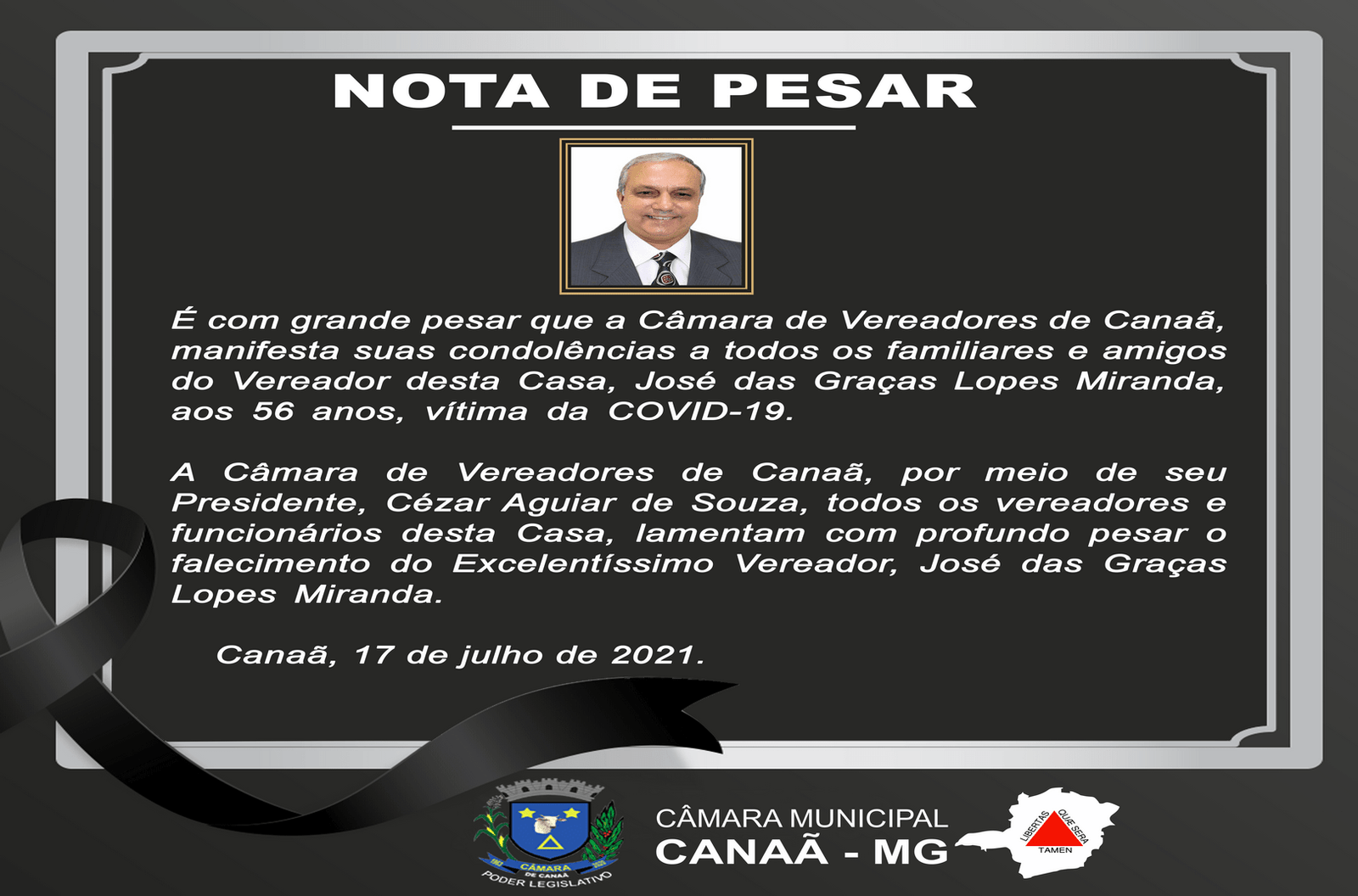 NOTA DE PESAR ZÉ DAS GRAÇAS